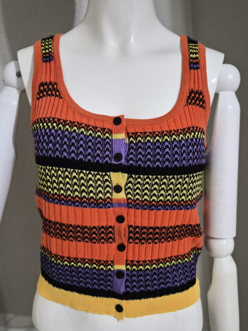 Striped Knit Button-Front Tank Top Summerween Whimsy